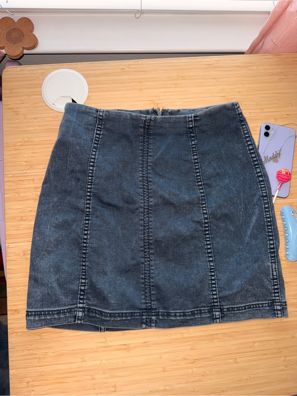 Free People Washed Black Denim Mini Skirt